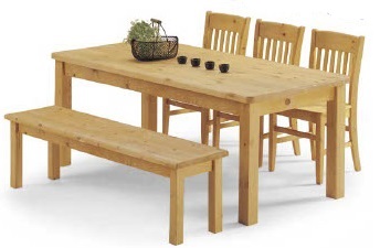 Tavolo pino 180x80x4 + panca senza schienale+ 3 sedie veronica in legno massello tinta naturale